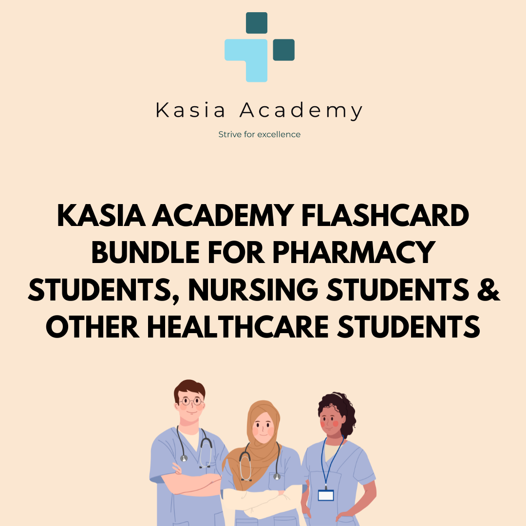 KASIA ACADEMY FLASHCARD BUNDLE | 85 PAGES | FREE UK SHIPPING | FLASHCARDS FOR PHARMACY STUDENTS, NURSING STUDENTS AND OTHER HEALTHCARE STUDENTS |