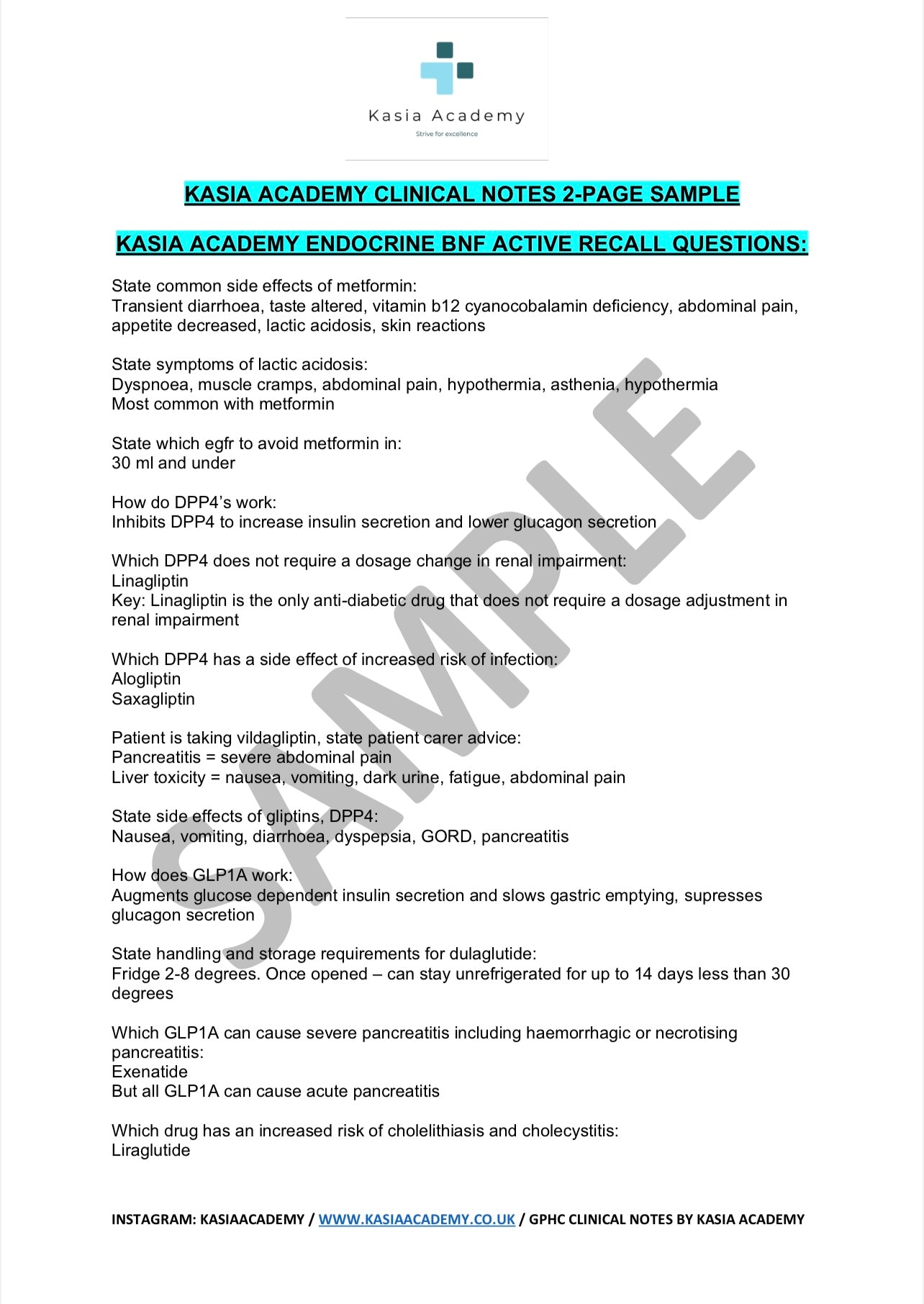 KASIA ACADEMY ACTIVE-RECALL CLINICAL NOTES FOR THE GPHC EXAM UPDATED + FOR MPHARM STUDENTS (COVERS ALL BNF CHAPTERS)